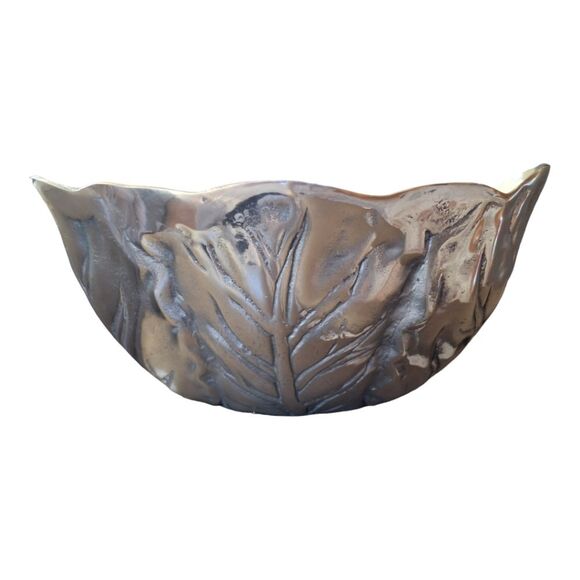 Large Vintage Mexican Pewter Salad Serving Bowl Set NEW in original Box Unused - Picture 8 of 16